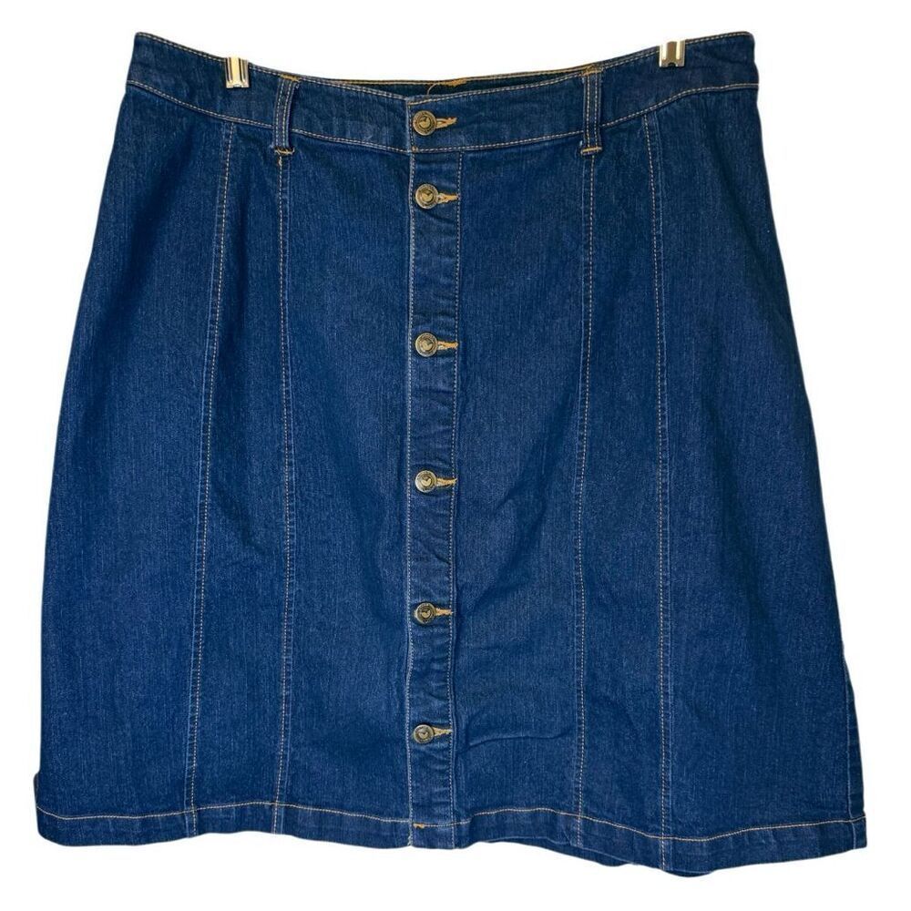 Woman Within Plus Size 14W Perfect Side-Elastic All-Cotton Button Front Denim Je